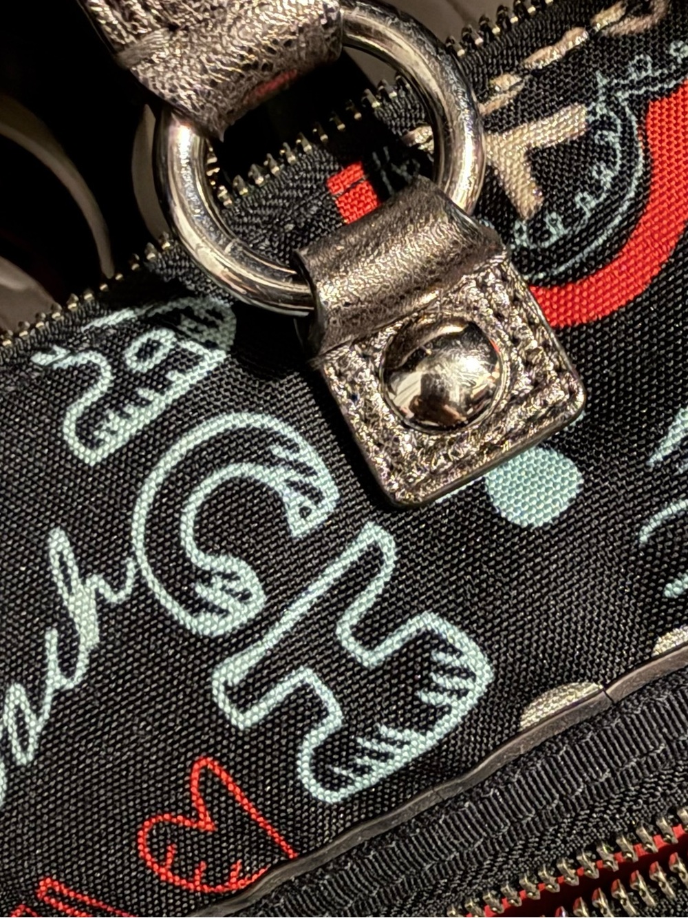 Coach Black Shoulder Bag with Light Blue and Red Accents